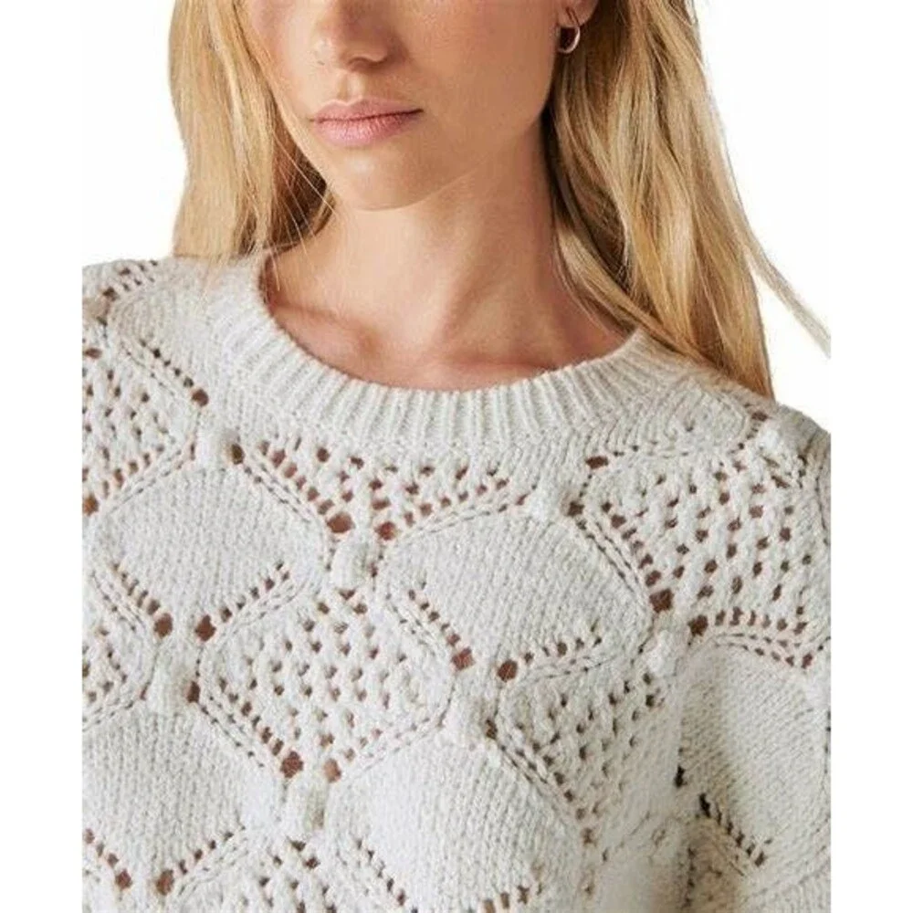 Lucky Brand Women's Open Stitch Pullover Sweater Top Whisper Off White XL